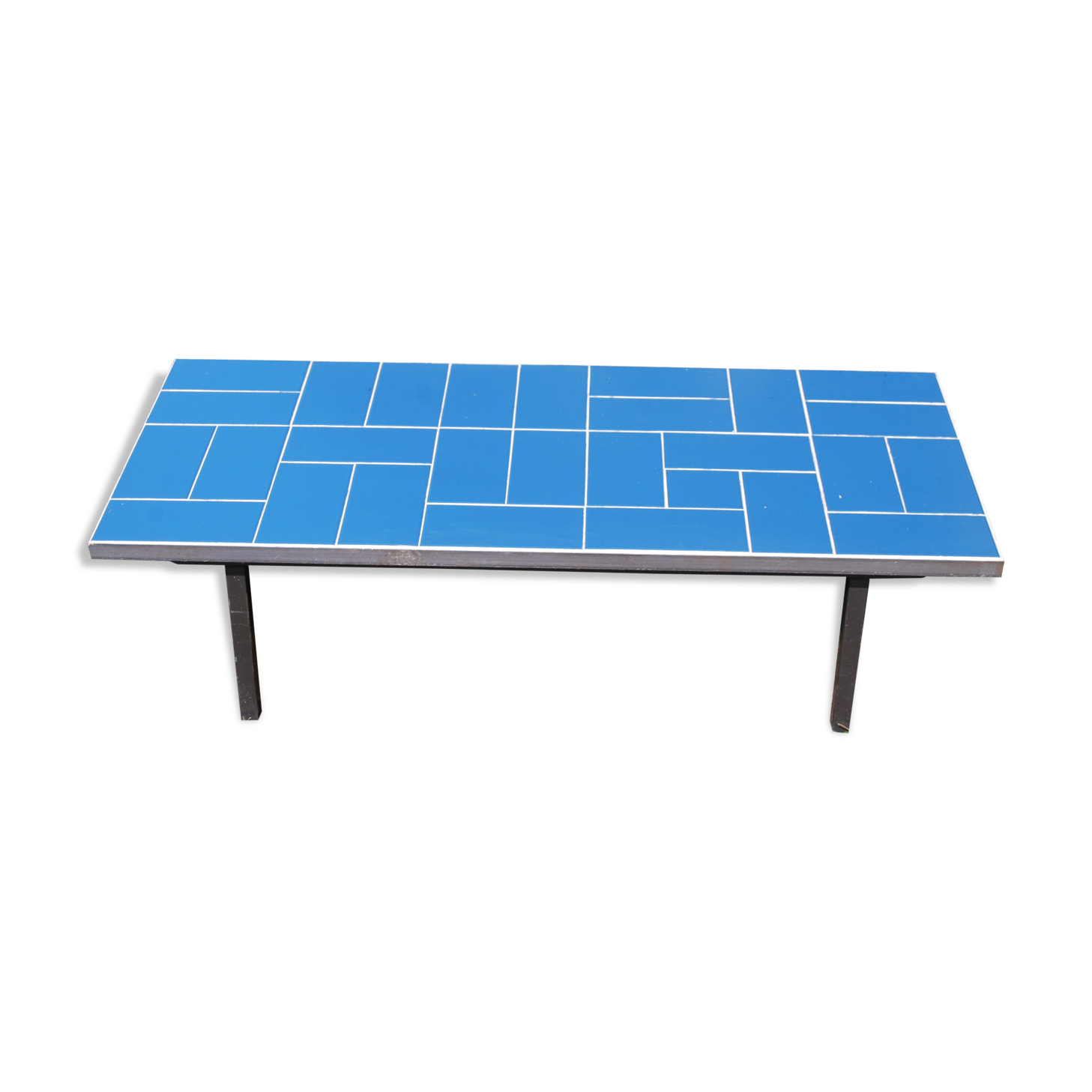 Blue ceramic coffee table and metal base