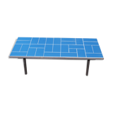 Blue ceramic coffee table and metal base