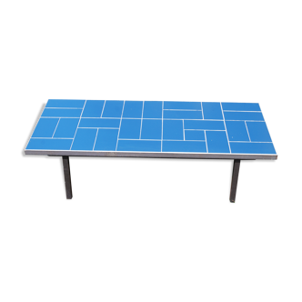 Blue ceramic coffee table and metal base