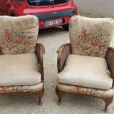 Pair of armchairs in walnut 1930