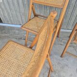 Set of 4 vintage Italian folding chairs in cane 1970s