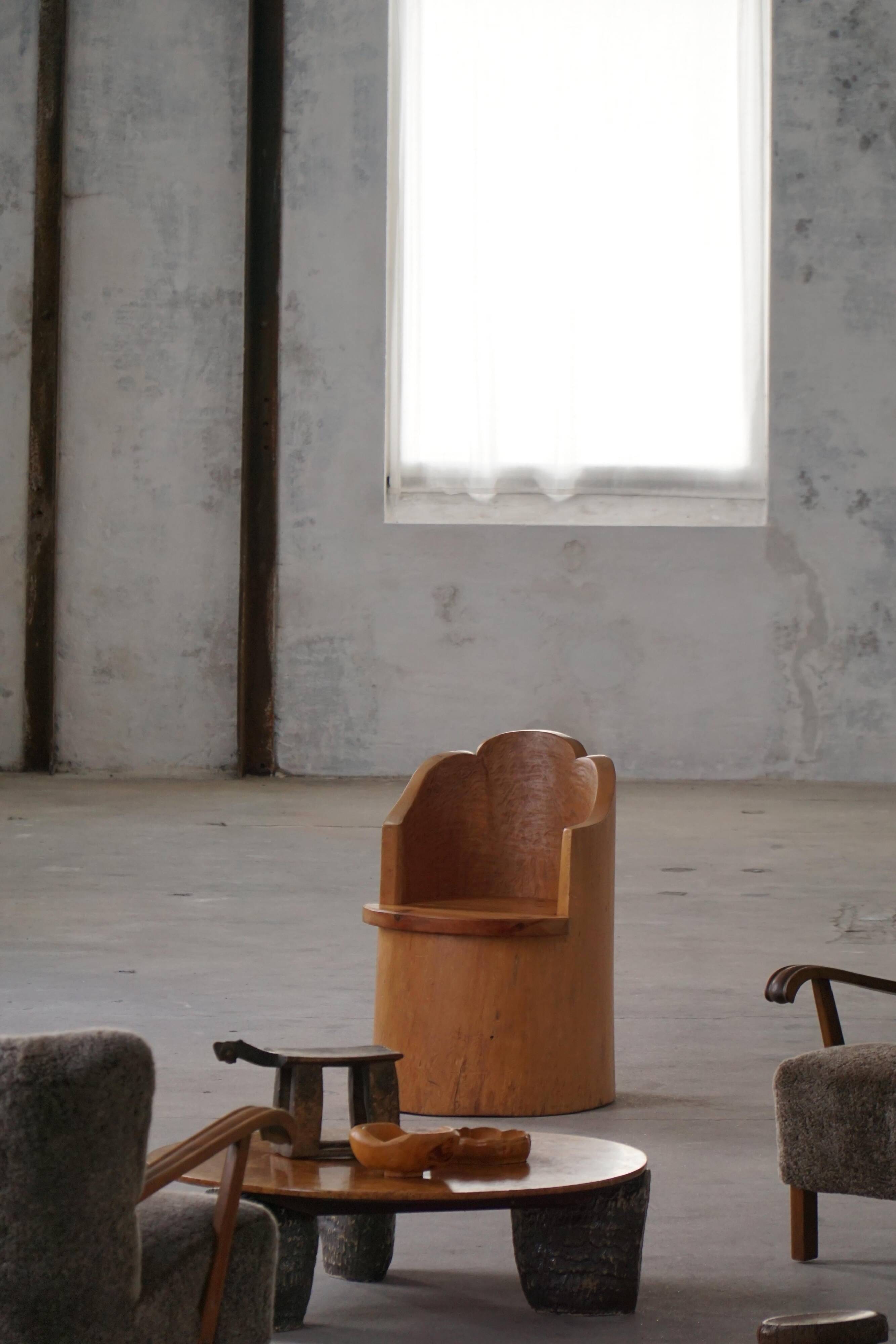Fauteuil Stump Moderne en Pin Massif, par un Ébéniste Suédois, Wabi Sabi, années 1960