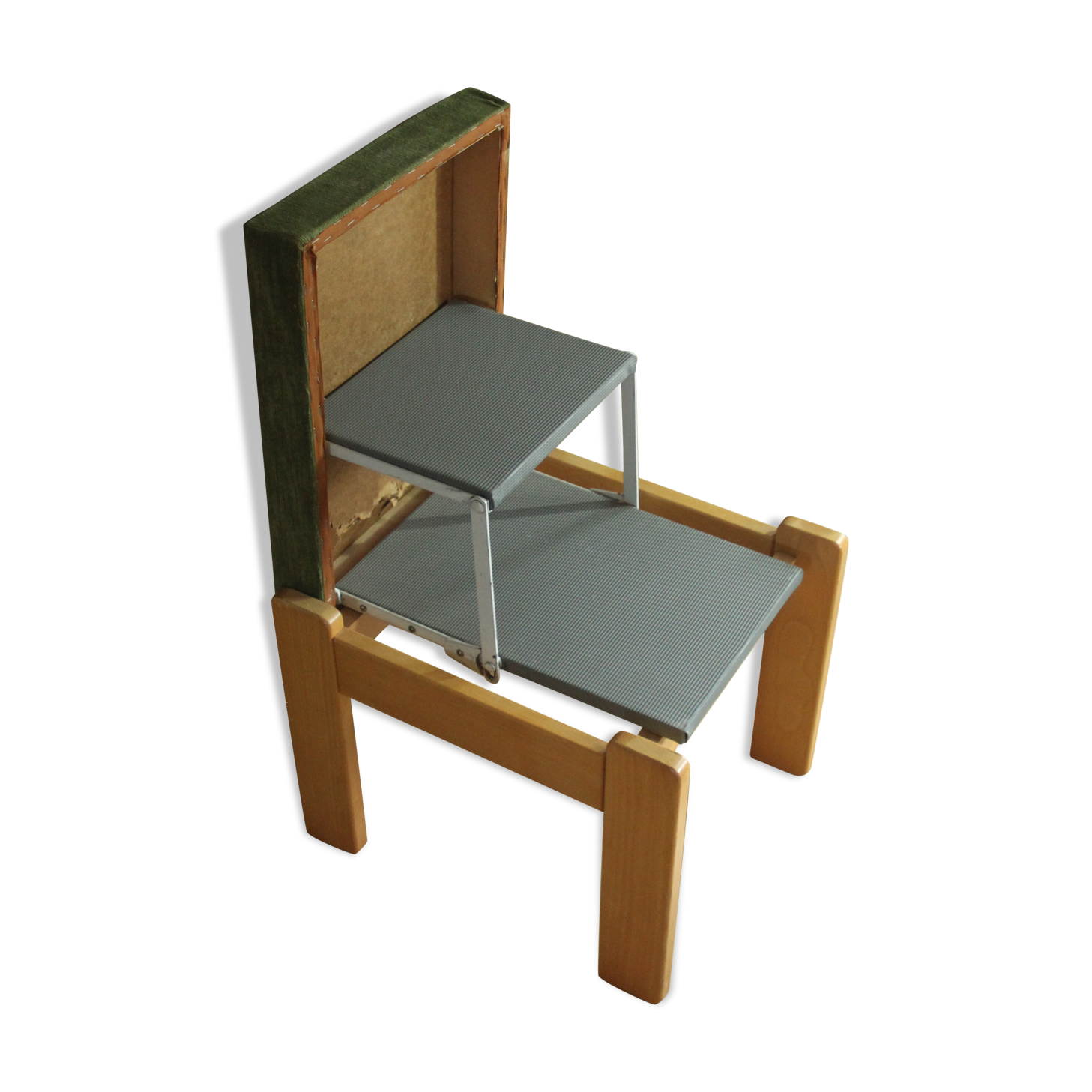 1970s bedroom stool, made of wood, metal and fabric, step stool, library stool, vintage
