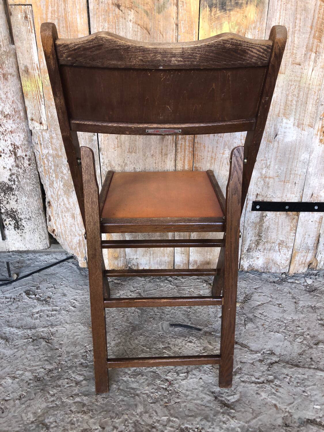 Vintage Wooden Folding Chair + Seat & Back Skai Orange