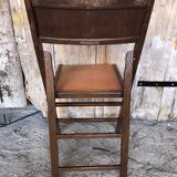 Chaise Pliante Bois + Assise & Dossier Skaï Orange Vintage