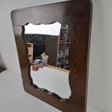 Czechoslovakian wall mirror with a wavy wooden frame, mid-century, 1940s