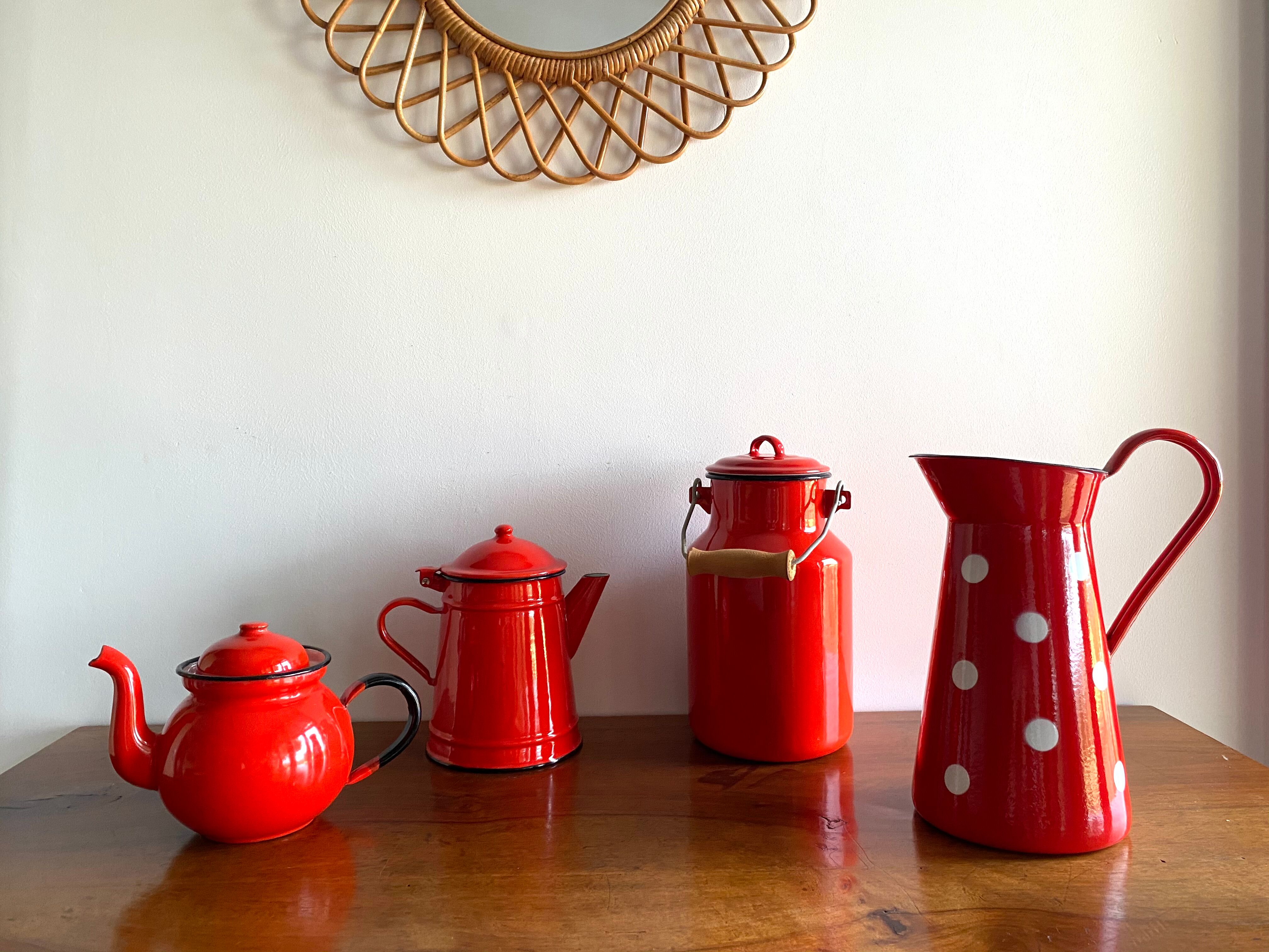Red enamelled teapot from the 70s
