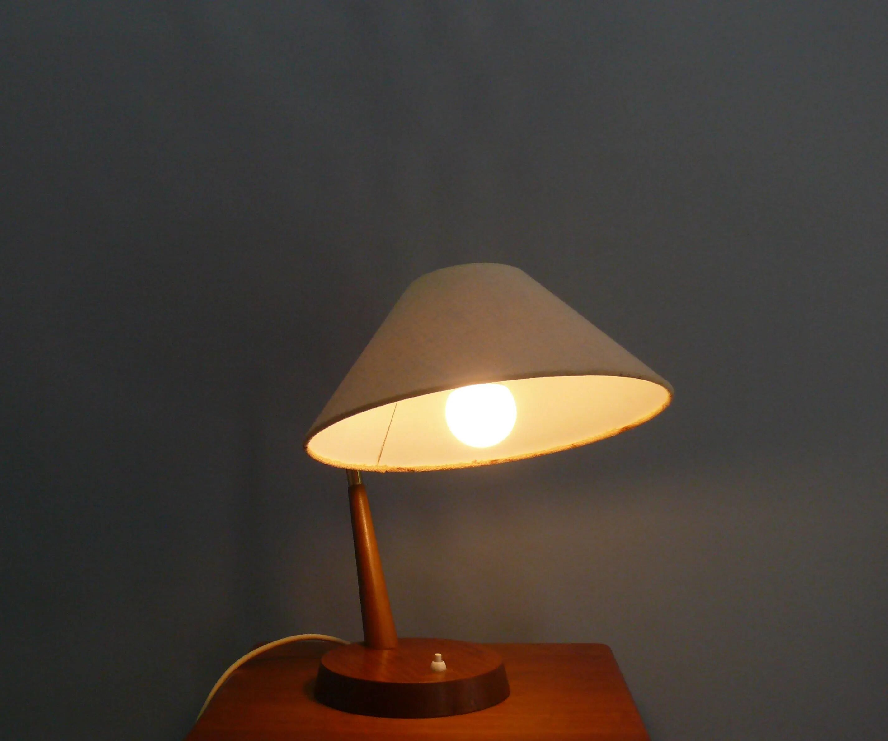 Mid Century Table Lamp by Temde, - Wood, Textile Shade