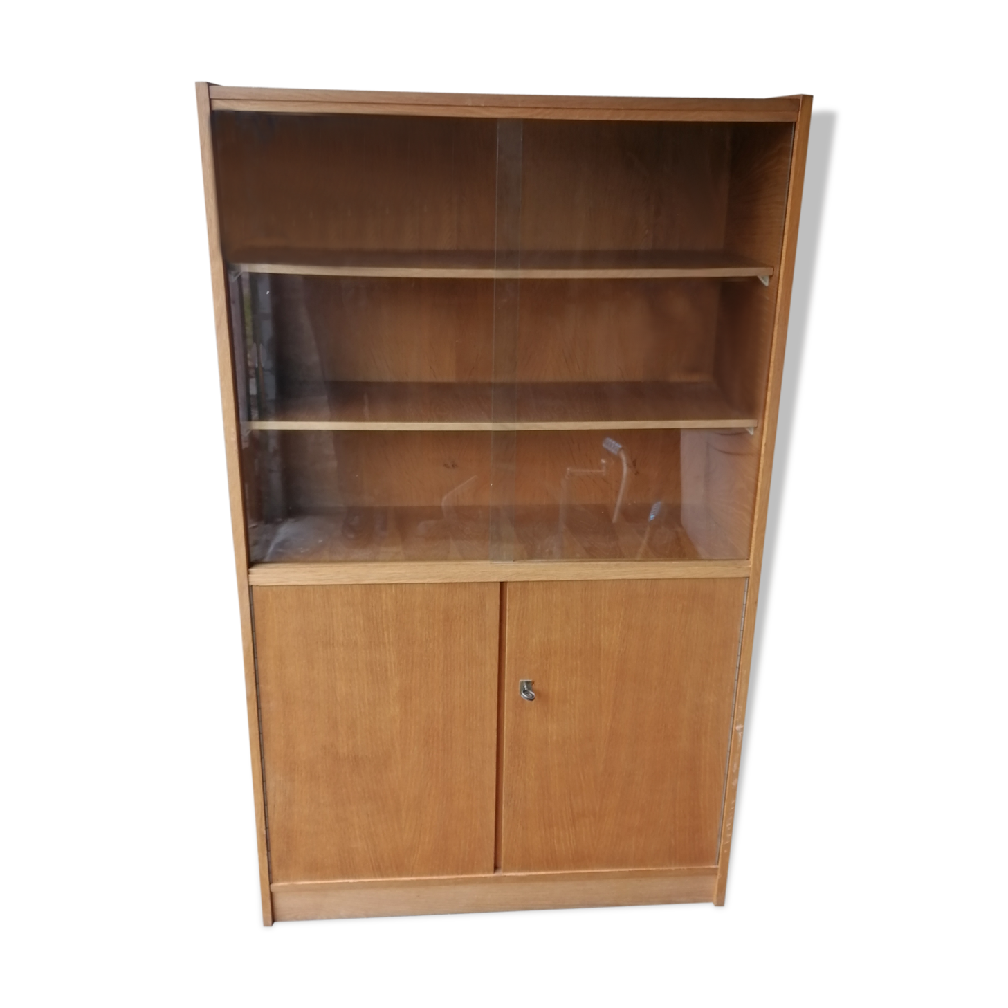 Ancienne bibliothèque vitrine meuble bois teck vintage 1960