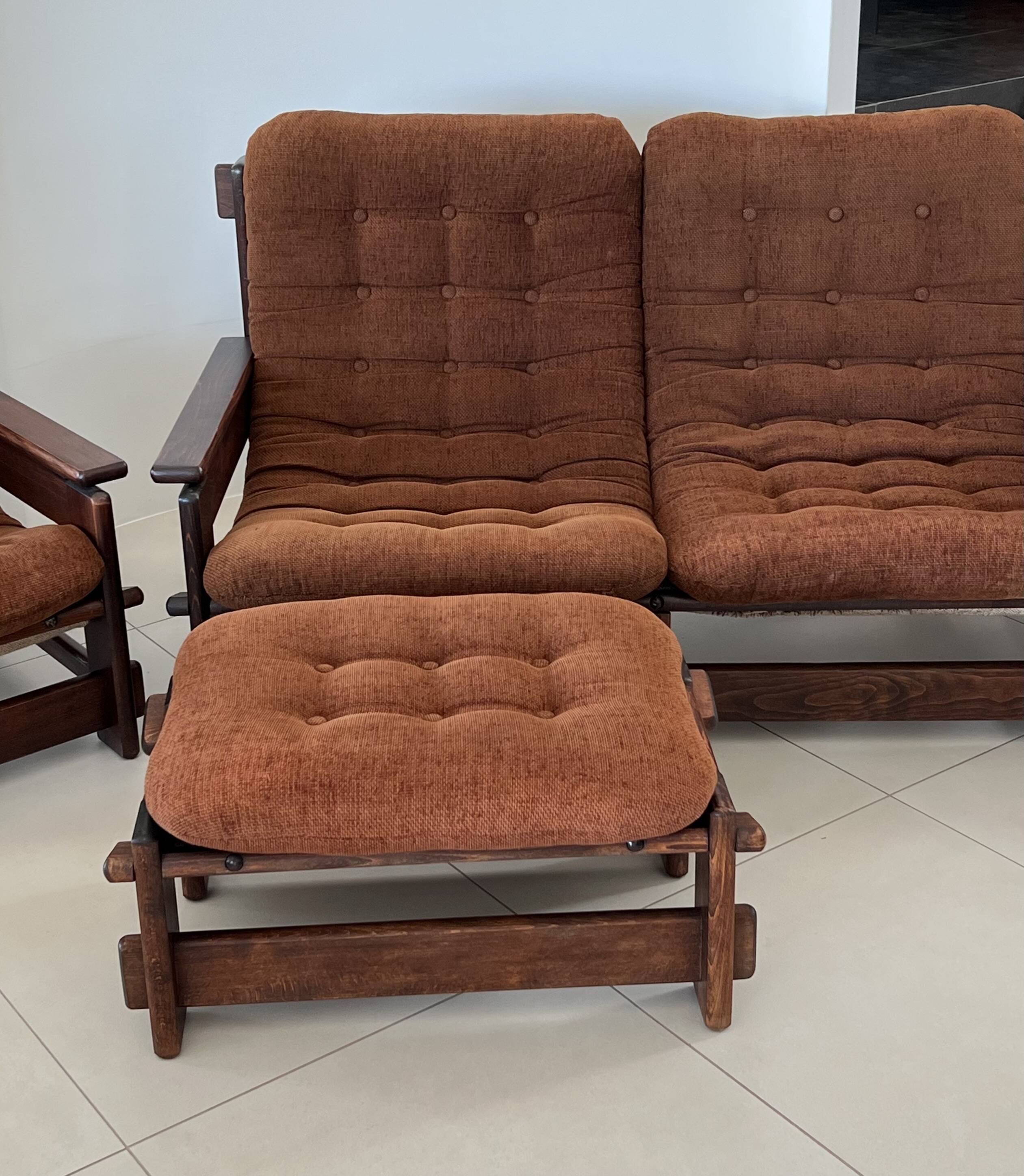 Scandinavian sofa, two armchairs and an ottoman, 1960s