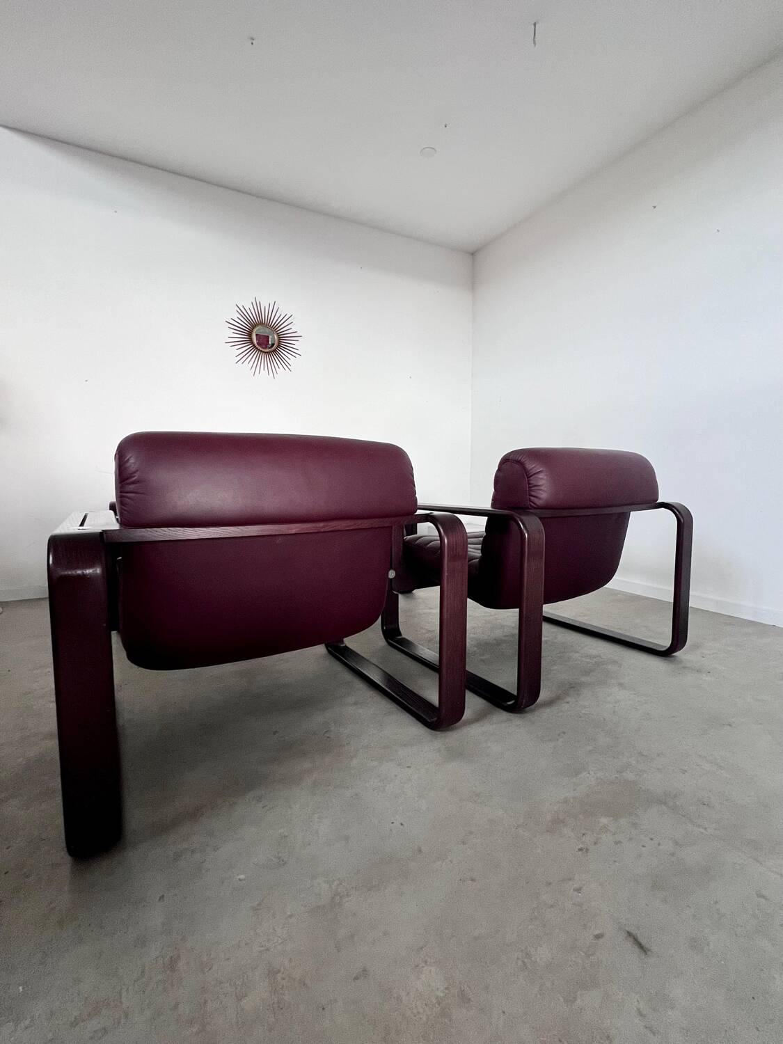 Sofa set and 2 vintage leather armchairs designed by Albert Stoll Giroflex 1970s