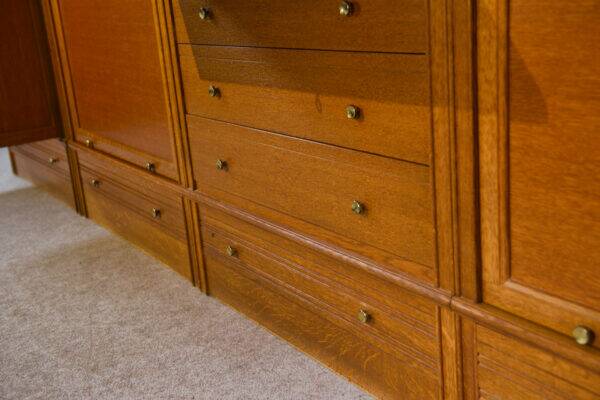 Modular furniture set by Pierre Cruege for Martin Dupuis in light oak, 1960