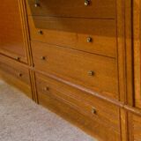 Modular furniture set by Pierre Cruege for Martin Dupuis in light oak, 1960