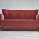 1970s, Danish 2-seater sofa, salmon pink furniture velour, oak wood.