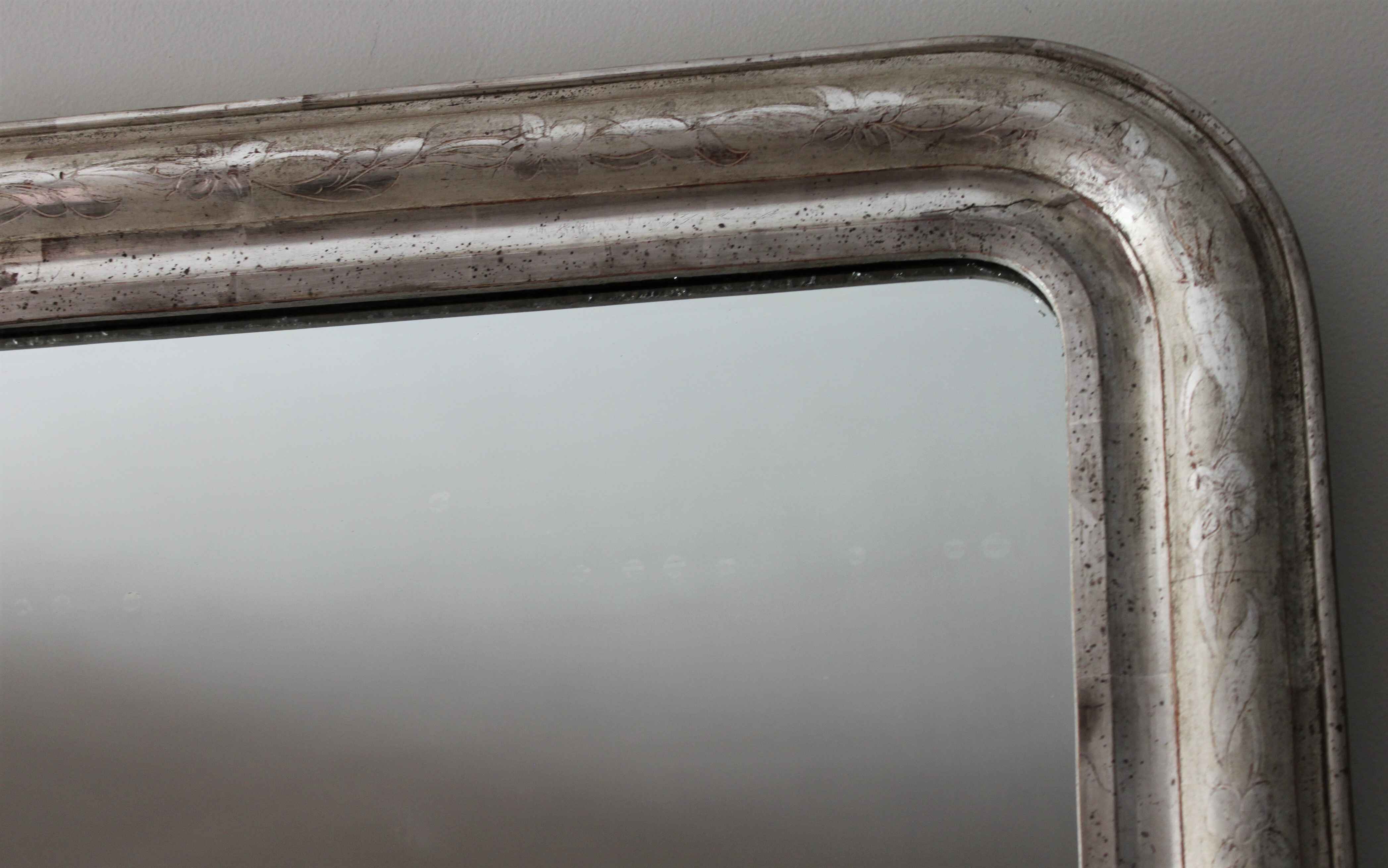 Louis Philipe silver mirror - Large vintage mirror. 71x114cm