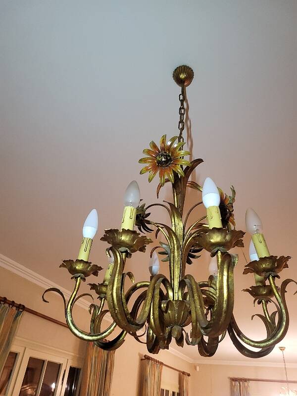 Set of painted metal chandeliers with flower decor