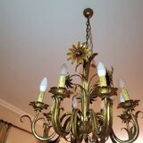 Set of painted metal chandeliers with flower decor