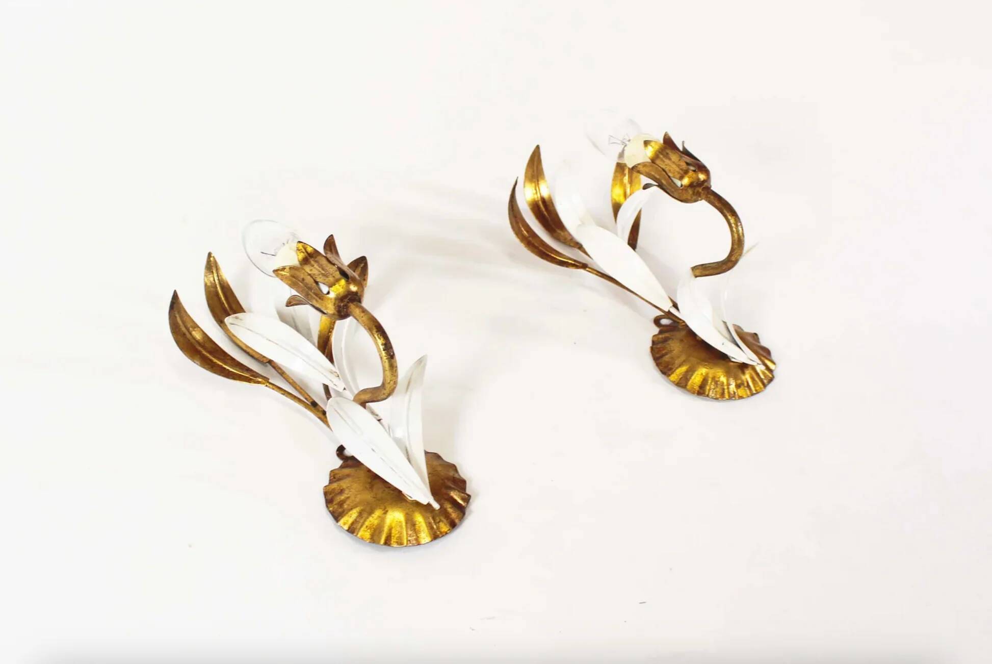 Pair of vintage gilt sheaf of wheat wall lights by Hans Kögl