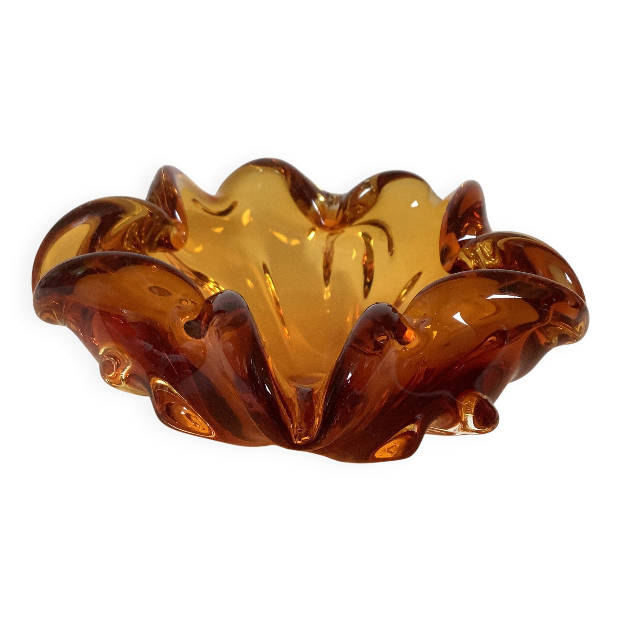 Yellow Murano style ashtray pocket tray