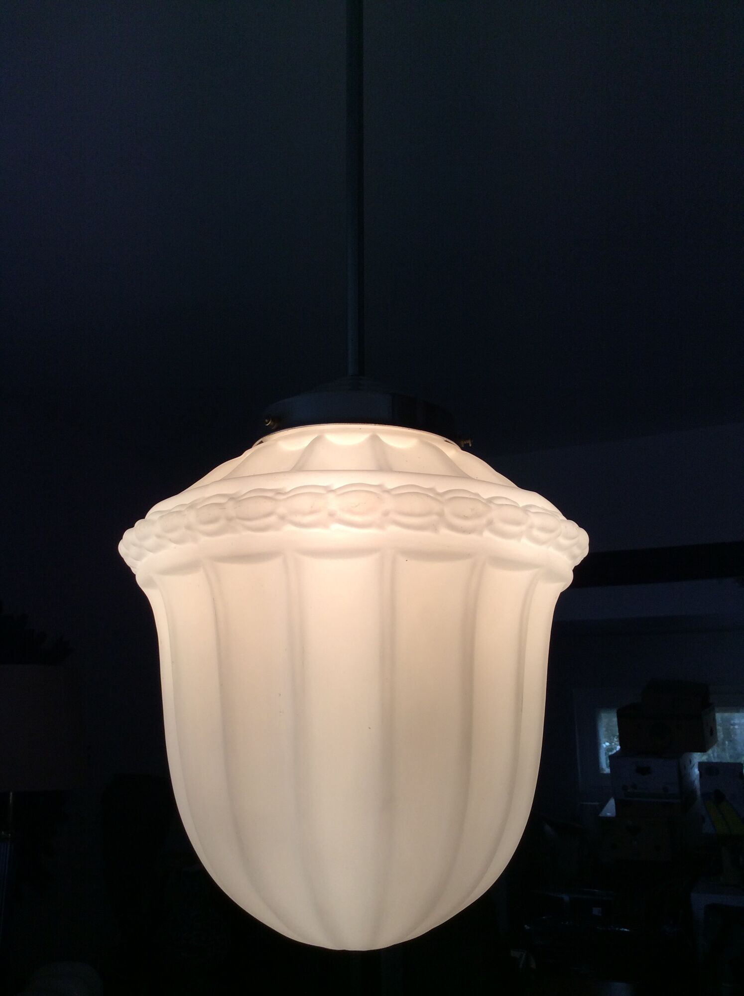 Art deco pendant lamp from the 50s in opaline and chrome metal