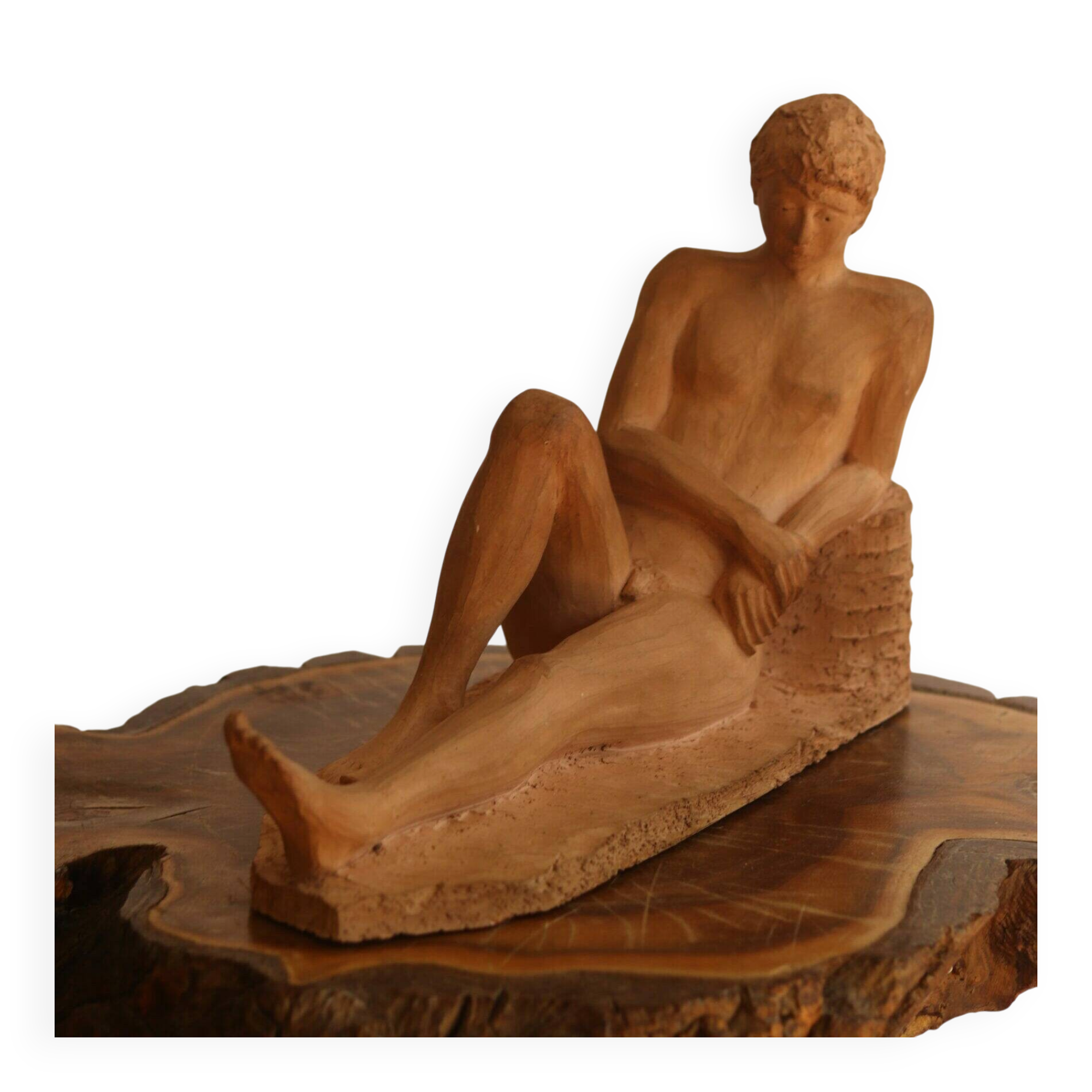 Terre cuite jeune homme nu allongé, 1988