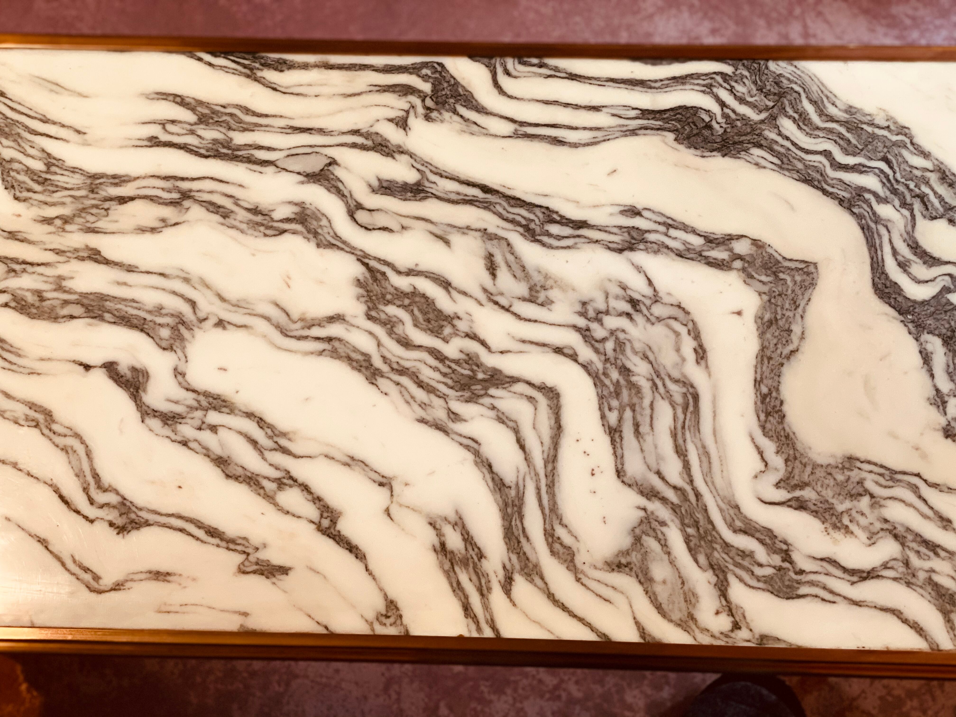 A mid-century marble top and brass frame coffee and cocktail table, circa 1960s
