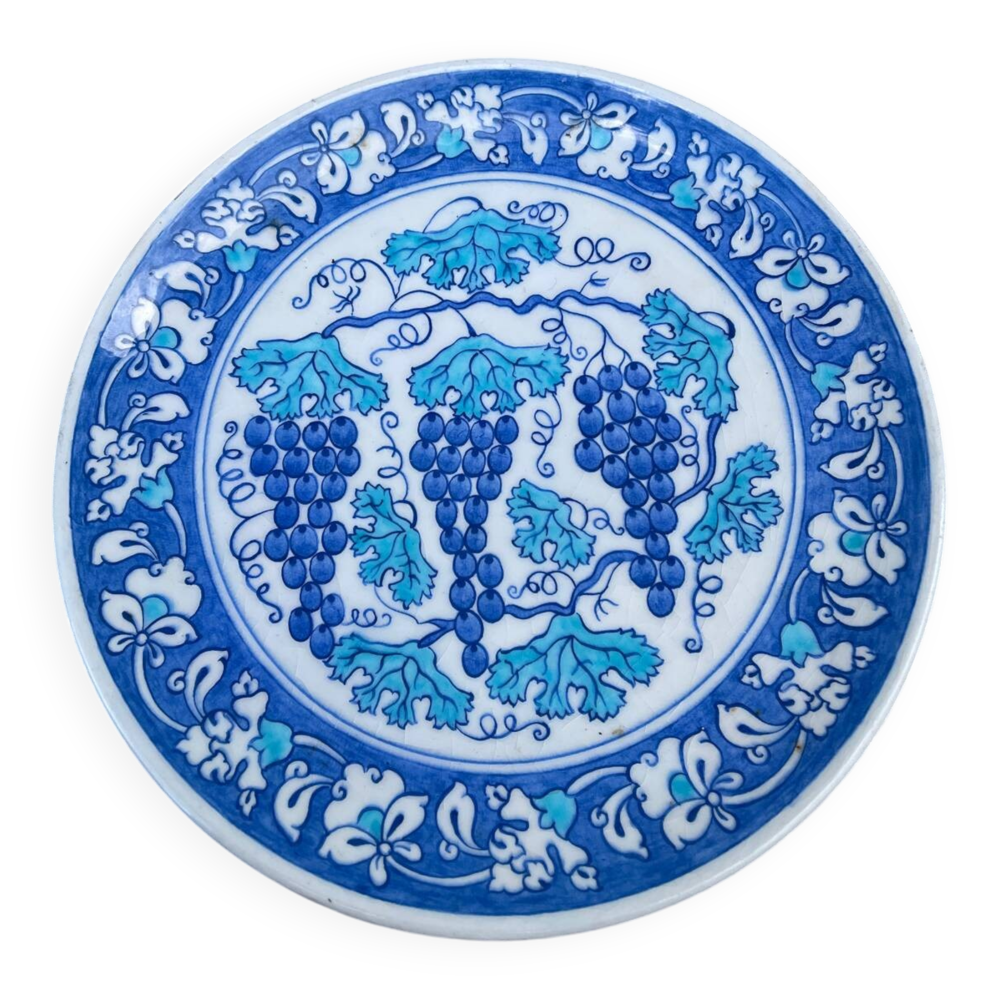 Assiette décorative bleu aux raisins