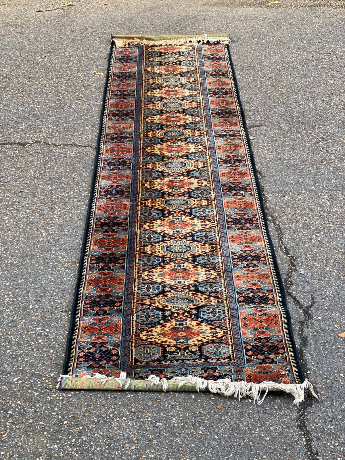 Long Persian Wool Runner Rug Burgundy Blue 70x240cm