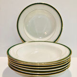 X7 assiettes à soupe en faïence liseret vert-Digoin Sarreguemines -rétro-vintage