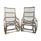 Paire rocking chair en rotin courbé années 60