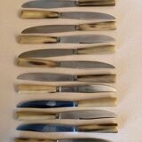 Complete set of 12 stainless steel table knives with Bakelite handles and Art Deco ferrules