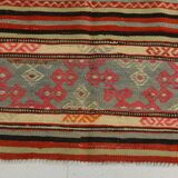 6x9 Red Orange Striped Handmade Kilim Rug, 174x267Cm