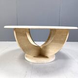 Vintage round ravertine coffee table, 1970s