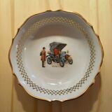 6 petites assiettes creuses en porcelaine blanche motif voitures anciennes