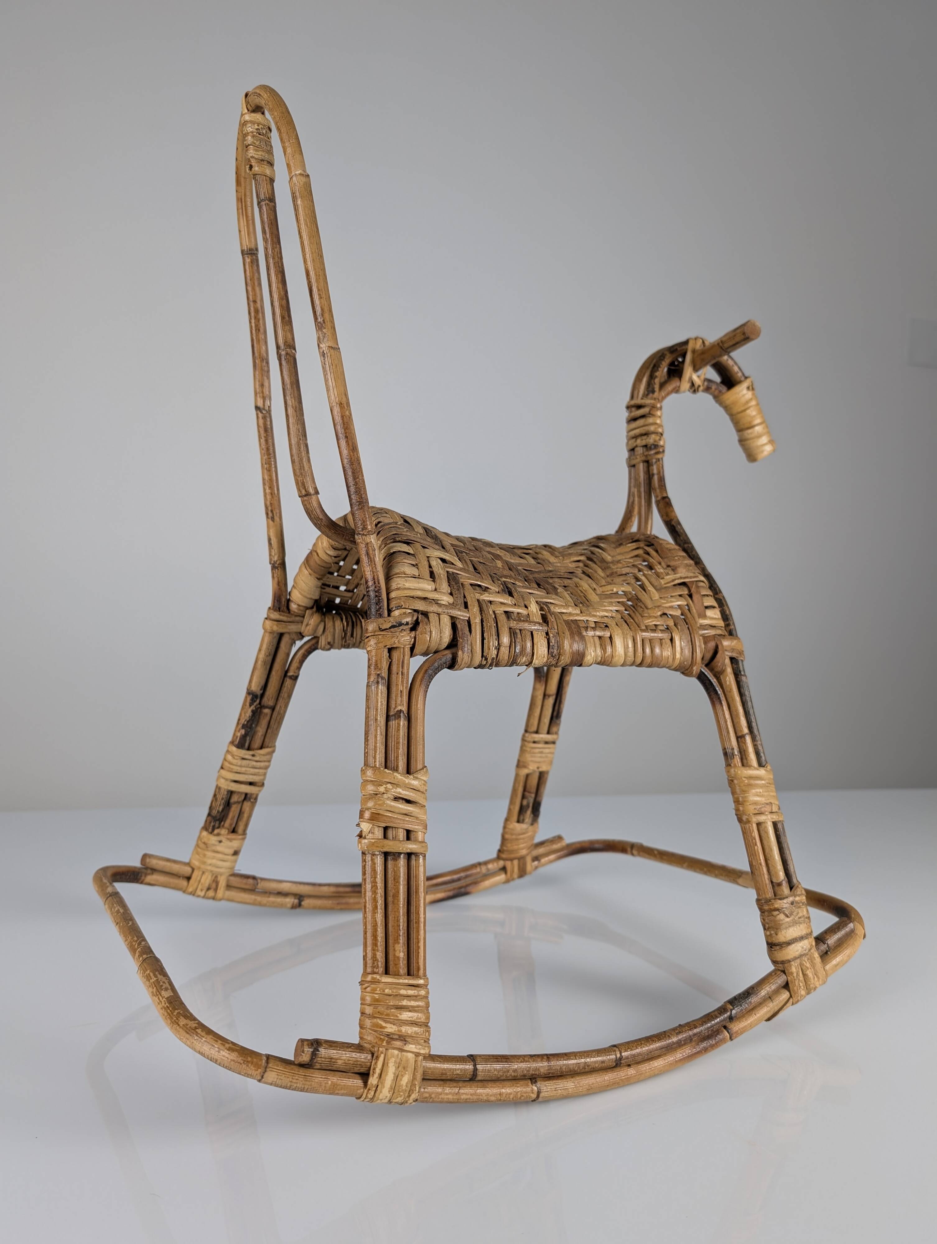 Children's rocking horse made of bamboo and rattan 1960s