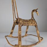 Children's rocking horse made of bamboo and rattan 1960s