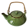 Théière vintage verte à décor de lotus et anse en bambou