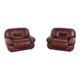 Pair of Sapporo leather armchairs from the 1970s, by Mobil Girgi.