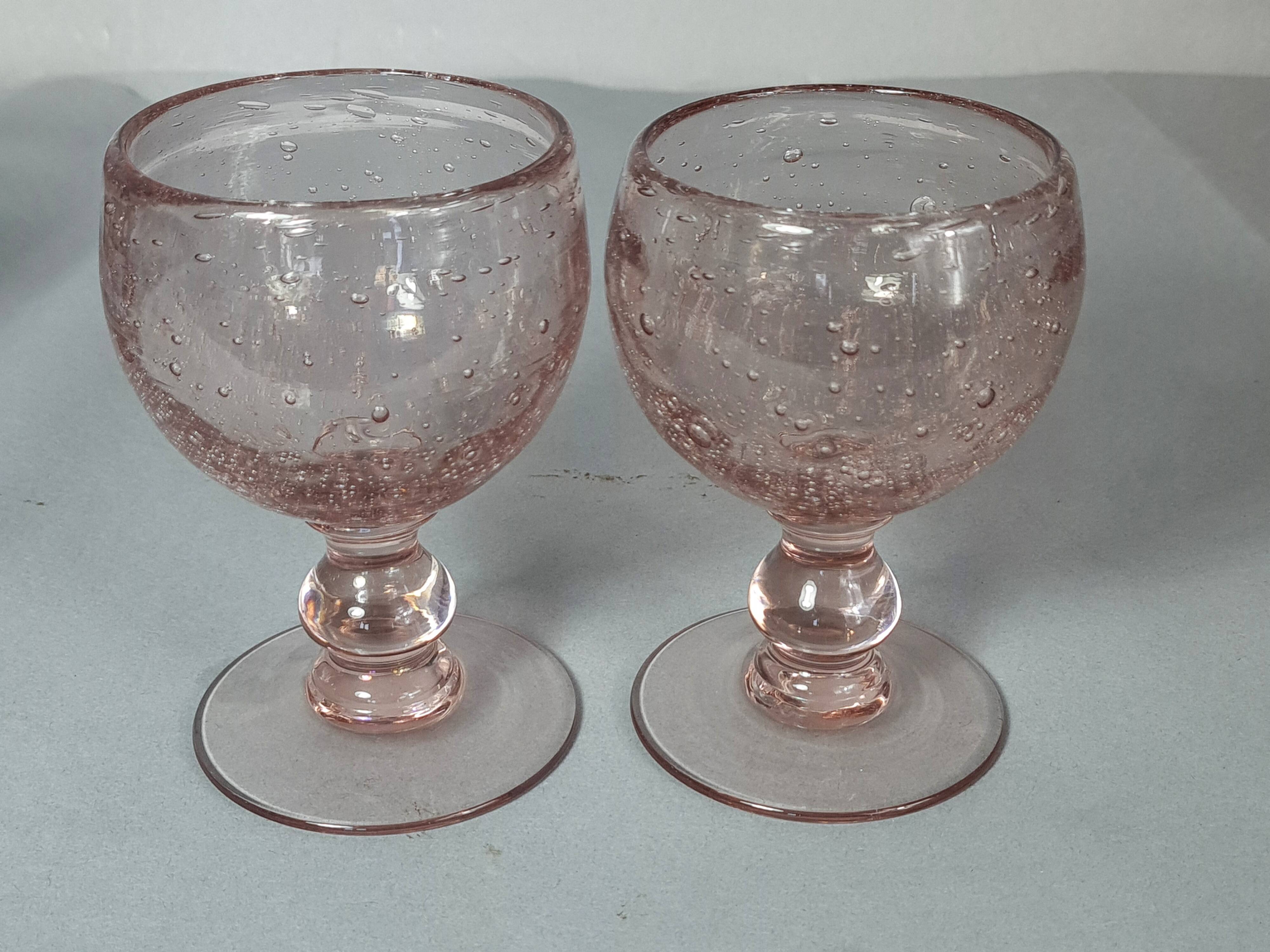 Biot 6 blown bubble glasses, small Balloon model, amethyst colour SD207.