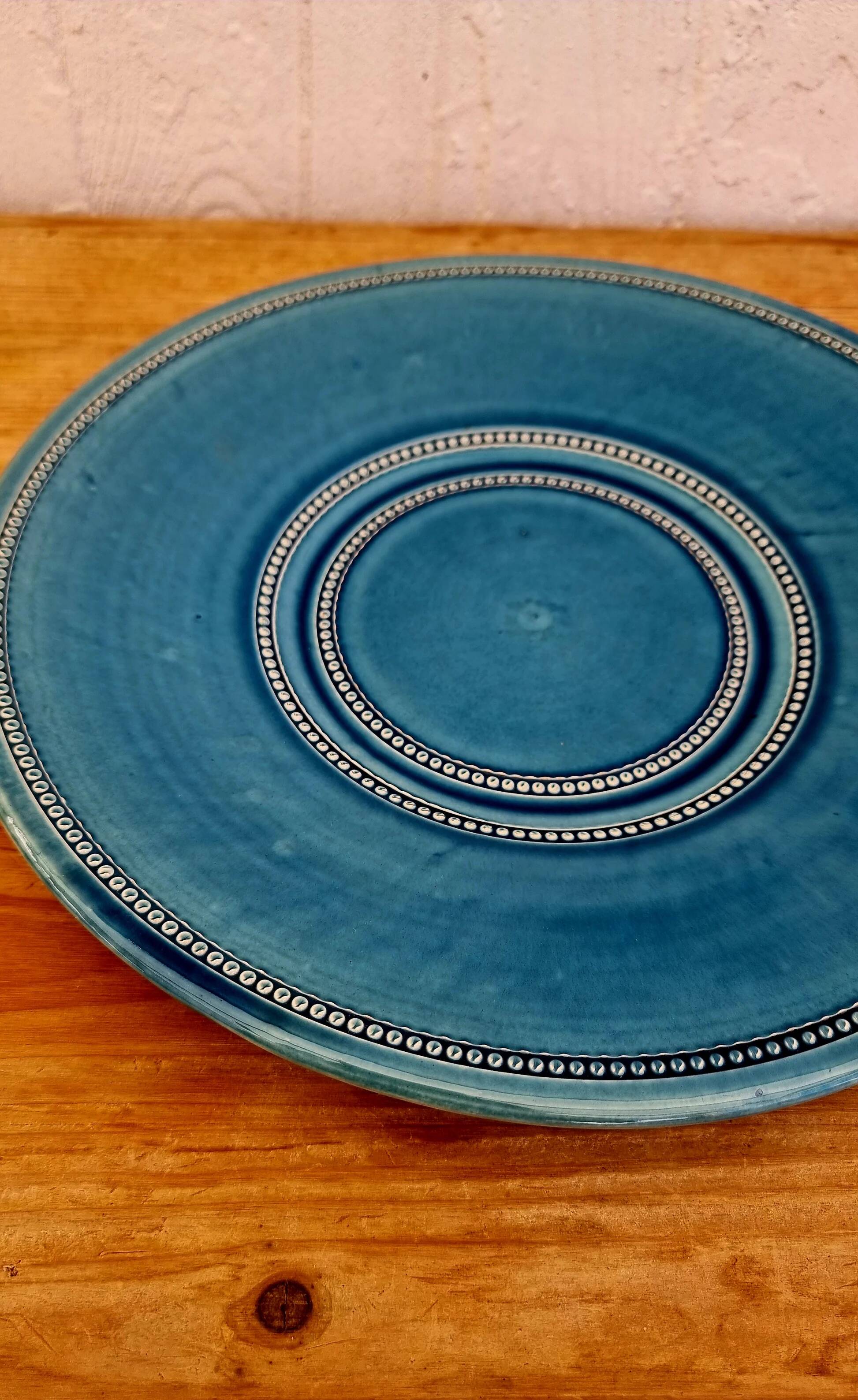 Large presentation plate Pichon Uzès Louis XVI Perlé blue