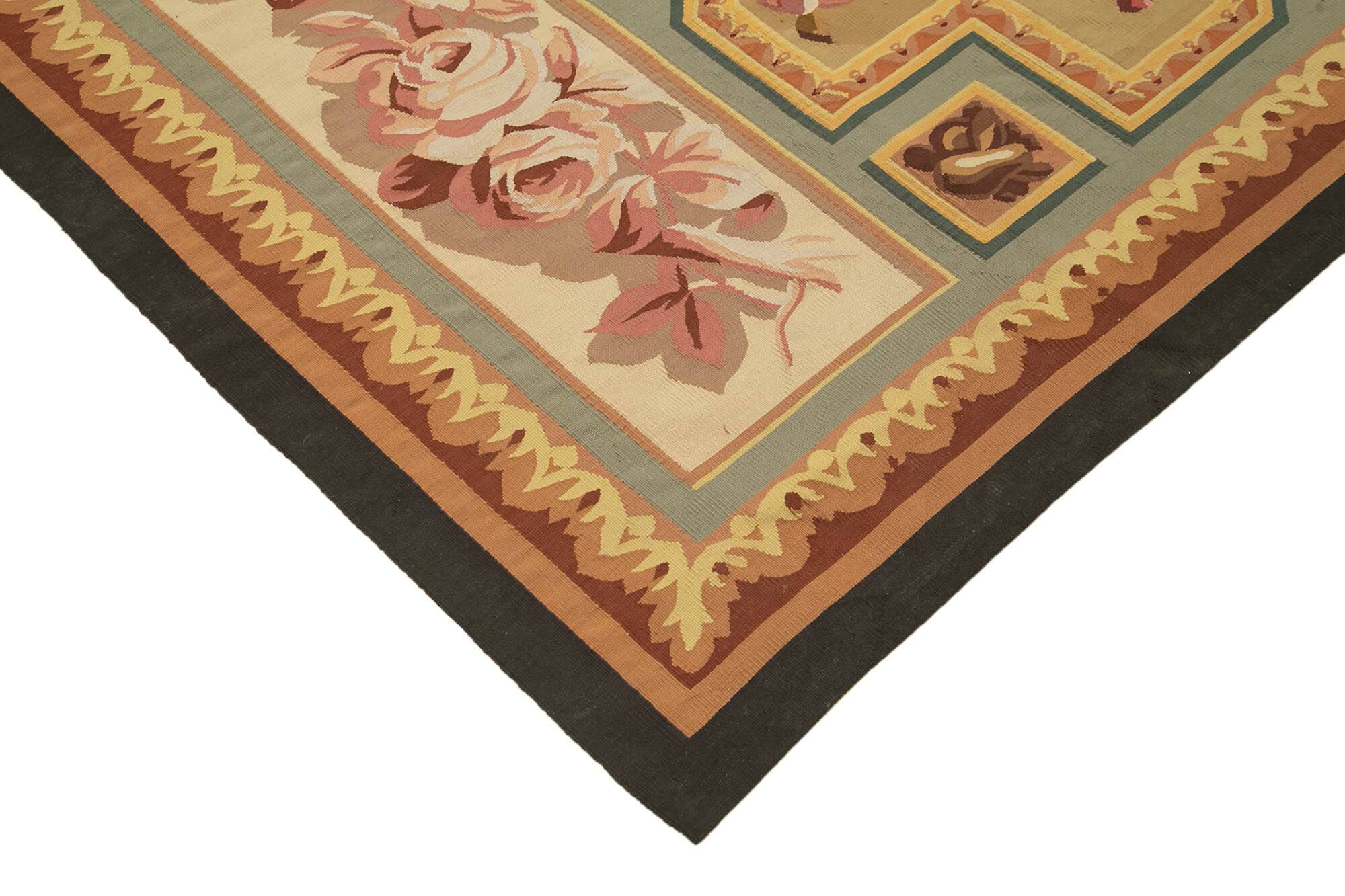 Handmade European Vintage Aubusson Kilim 280 cm x 366 cm
