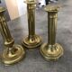 Set of 3 old brass copper zipper candlesticks