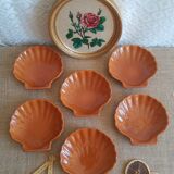 Set of 6 glazed scallop shell ramekins Emile Henry France
