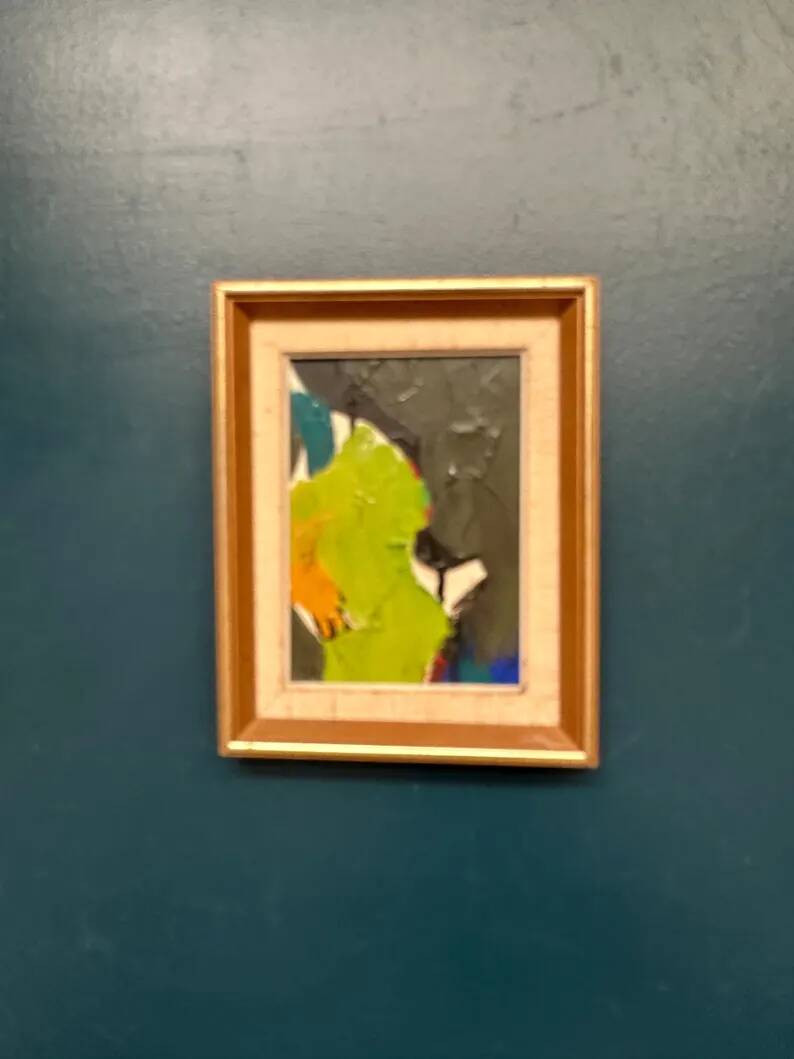Original Swedish Oil on Panel – “Abstract in Green” by Hans Oswald – Signed – Vintage and Framed – 32 × 25 cm (12.6" × 9.8")