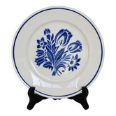 Old Badonviller earthenware dessert plate – Blue flower decoration