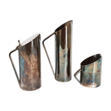 Suite of 3 pitchers in vintage 1970 silver metal
