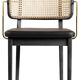 Black leather black wooden cannage chair with armrests