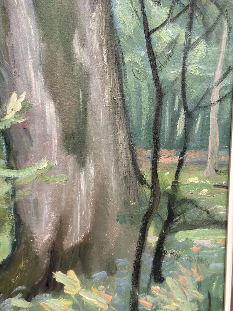 Original Swedish Oil on Canvas – "Path through the Forest" by H.J. Larsson – Signed, Vintage and Framed – 70 x 50 cm (27.5 x 19.6 inches)