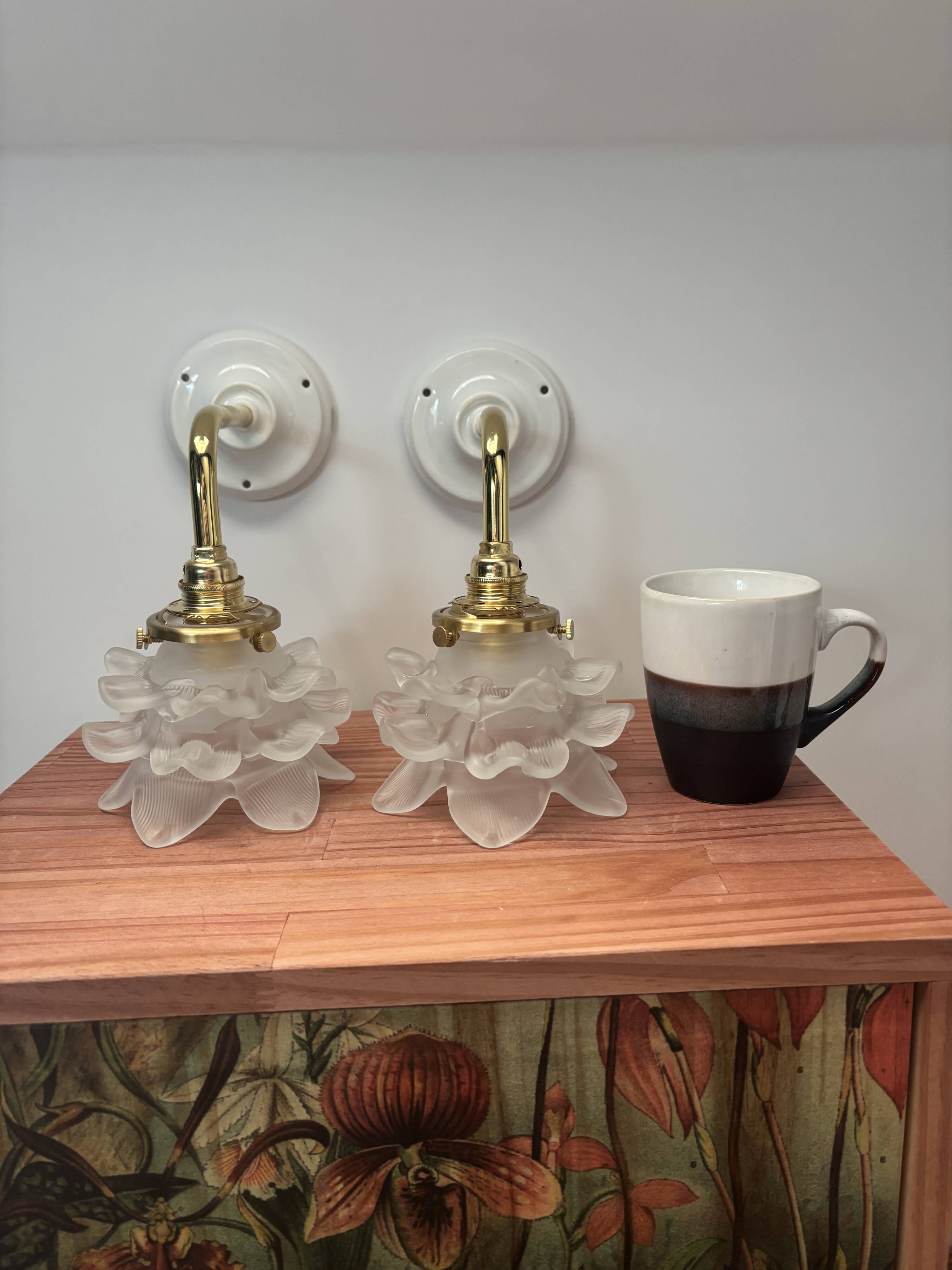 Pair of tulip flower wall lights