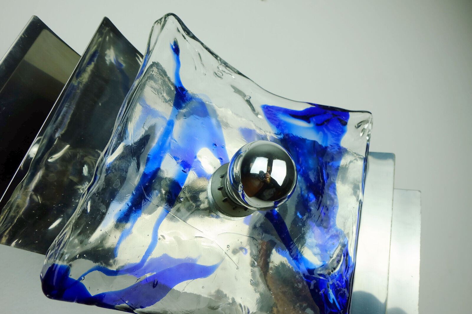 Mid century sconce glass metal chrome murano ice glass